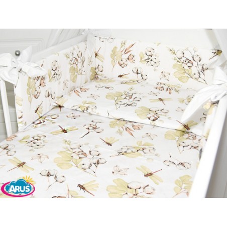 3 el.Pościel do łóżeczka 120x90 dwustronna "KOKARDKA" (kwiat bawełny +biały)