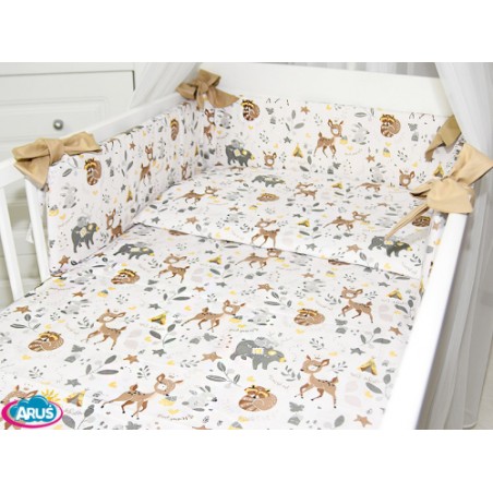 3 el.Pościel do łóżeczka 120x90 dwustronna "KOKARDKA" (sarenki beżowe +beż)