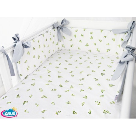 5 el.Pościel do łóżeczka 120x90 dwustronna "KOKARDKA" (zielone gałązki +popiel gładki)