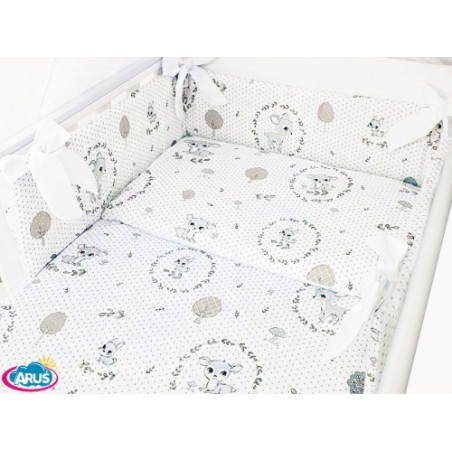 5 el.Pościel do łóżeczka 120x90 dwustronna "KOKARDKA" (wianuszki popielate +popiel kropki)