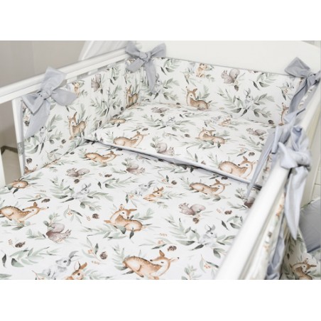 5 el.Pościel do łóżeczka 120x90 dwustronna "KOKARDKA" (popielata wiewiórka +popiel)