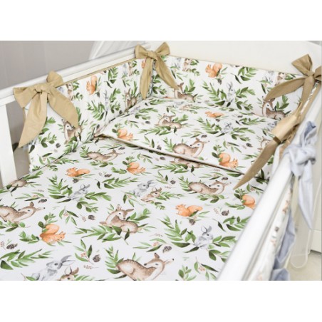 5 el.Pościel do łóżeczka 120x90 dwustronna "KOKARDKA" (ruda wiewiórka +beżowy)
