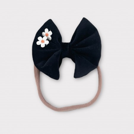 OPASKA BEZUCISKOWA Z KOKARDKĄ VELVET czarna z kwiatami