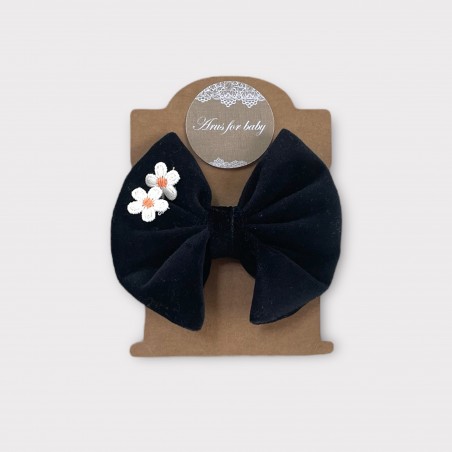 SPINKA DO WŁOSÓW VELVET Z KOKARDĄ CZARNA z kwiatami