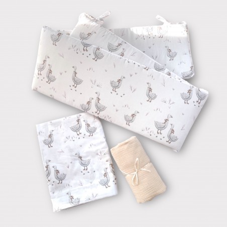 ARUŚ 4 EL. POŚCIEL DO ŁÓŻECZKA W ROZMIARZE DO WYBORU z muślinowym prześcieradłem GĄSKA ZOE ŚMIETANKOWA