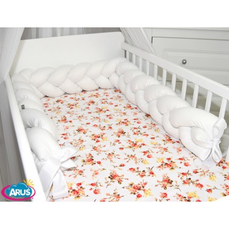 3 el.Pościel do łóżeczka 120x90 "Nature&Flowers" (dzika róża +biały warkocz)