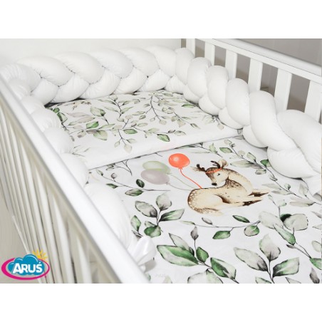 3 el.Pościel do łóżeczka 120x90 "Nature&Flowers" (sarenka zielona +biały warkocz)