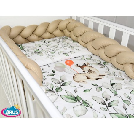 3 el.Pościel do łóżeczka 120x90 "Nature&Flowers" (sarenka zielona +beżowy warkocz)