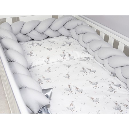 3 el.Pościel do łóżeczka 120x90 "Nature&Flowers" (białe gąski +popielaty warkocz)