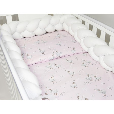 3 el.Pościel do łóżeczka 120x90 "Nature&Flowers" (różowe gąski +biały warkocz)