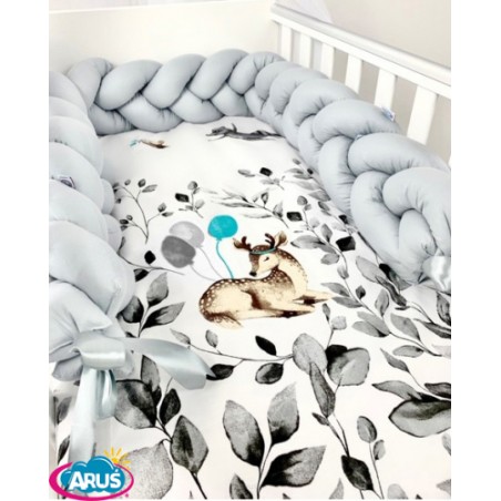 5 el.Pościel do łóżeczka 120x90 "Nature&Flowers" (sarenka popielata+ popielaty warkocz)