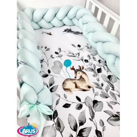 5 el.Pościel do łóżeczka 120x90 "Nature&Flowers" (sarenka popielata+ miętowy warkocz)