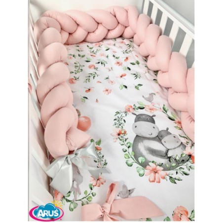 5 el.Pościel do łóżeczka 120x90 "Nature&Flowers" (hipcie pomarańcz+ różowy warkocz)