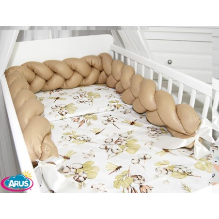 5 el.Pościel do łóżeczka 120x90 "Nature&Flowers" (kwiat bawełny +bezowy warkocz)