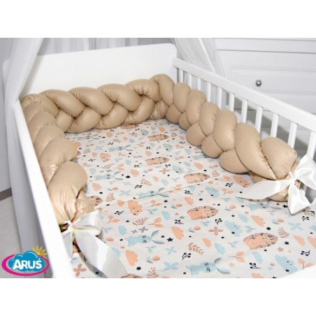 5 el.Pościel do łóżeczka 120x90 "Nature&Flowers" (jeżyki beżowe +beżowy warkocz)