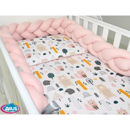 5 el.Pościel do łóżeczka 120x90 "Nature&Flowers" (niedźwiadki +różowy warkocz)