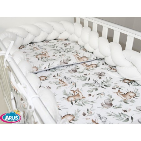 5 el.Pościel do łóżeczka 120x90 "Nature&Flowers" (popielata wiewiórka +biały warkocz)