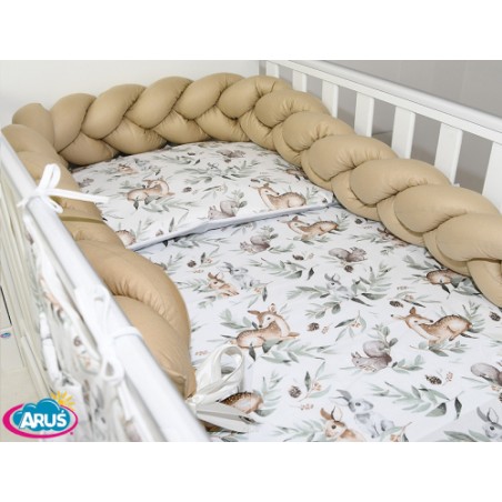 5 el.Pościel do łóżeczka 120x90 "Nature&Flowers" (popielata wiewiórka +beżowy warkocz)