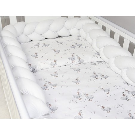 5 el.Pościel do łóżeczka 120x90 "Nature&Flowers" (białe gąski +biały warkocz)