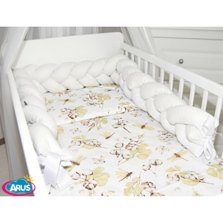 7 el.Pościel do łóżeczka 120x90 "Nature&Flowers" (kwiat bawełny +biały warkocz)