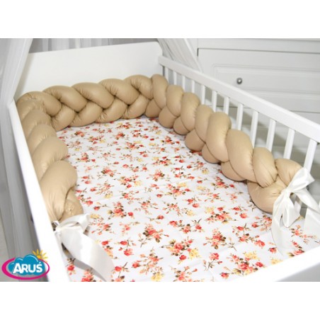 7 el.Pościel do łóżeczka 120x90 "Nature&Flowers" (dzika róża +beżowy warkocz)