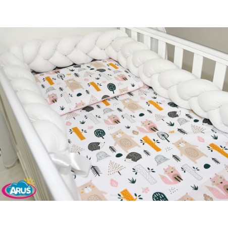 7el.Pościel do łóżeczka 120x90 "Nature&Flowers" (niedźwiadki +biały warkocz)