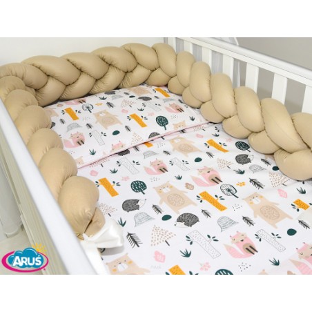 7 el.Pościel do łóżeczka 120x90 "Nature&Flowers" (niedźwiadki +beżowy warkocz)