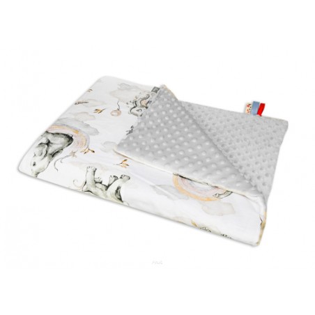 Koc kocyk pled pledzik MINKY 75x100 (popiel +słonik z tęczą)