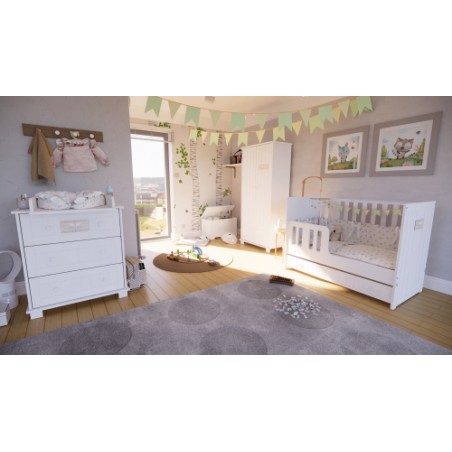 Personalizowany Zestaw, komplet mebli dziecięcy LITTLE ANGEL 3 : łóżeczko z szufladą +komoda +szafa