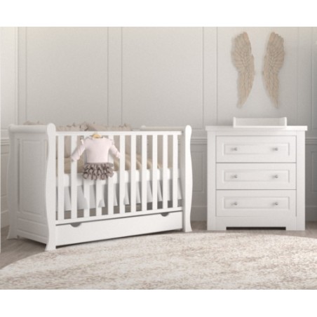 Zestaw mebli SOPHIE 2 biały : łóżeczko z szufladą + komoda z przewijakiem