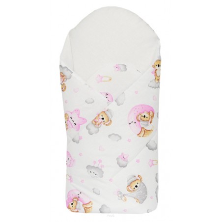 Rożek becik usztywniony (różowy miś na chmurce)