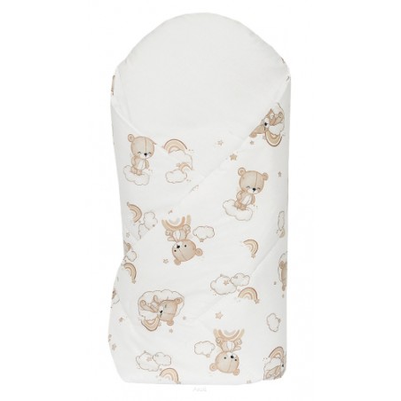 Rożek becik usztywniony (beżowe misie z tęczą)