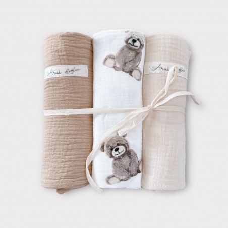 ZESTAW 3 SZT OTULACZY MUŚLINOWYCH BEAR (S)