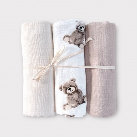 ZESTAW 3 SZT OTULACZY MUŚLINOWYCH BEAR (T)