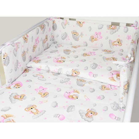 ARUŚ 3 el. pościel do łóżeczka 120*90 (177-różowe misie na chmurce)