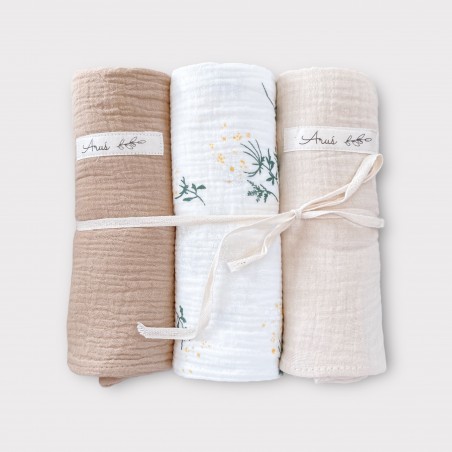 ZESTAW 3 SZT OTULACZY MUŚLINOWYCH SUMMER MEADOW (Y)