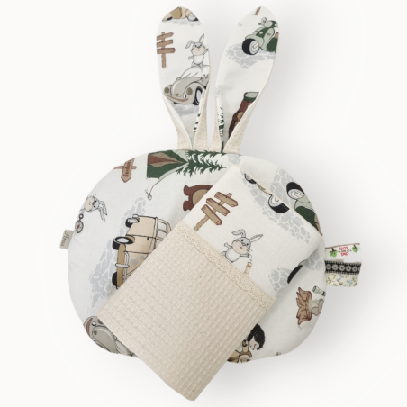 Zestaw wafelek koc + podusia Bunny (beżowy+kemping beżowy)