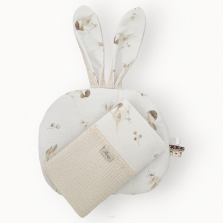 Zestaw wafelek koc + podusia Bunny (beżowy+wróbelki)