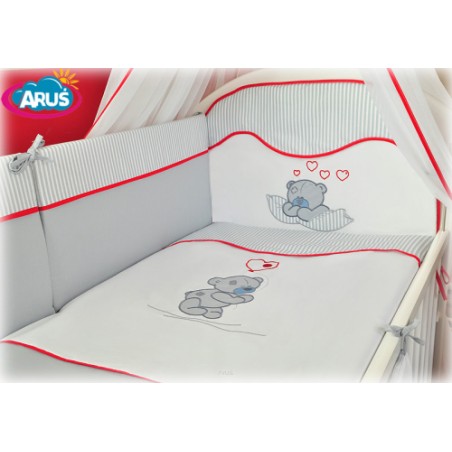 2 el.Pościel do łóżeczka 120x90 "PASKI" (popielaty miś balonik)