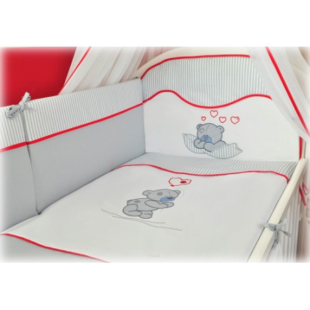 6 el.Pościel do łóżeczka 120x90 "PASKI" (popielaty miś balonik)