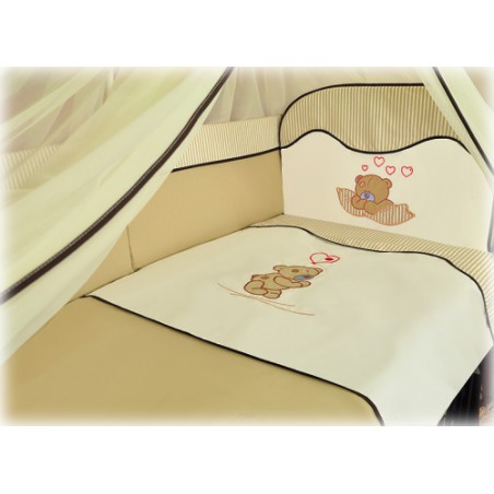 7 el.Pościel do łóżeczka 120x90 "PASKI" (beżowy miś balonik)