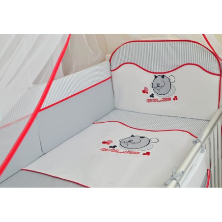 7 el.Pościel do łóżeczka 120x90 "PASKI" (popielaty kotek)