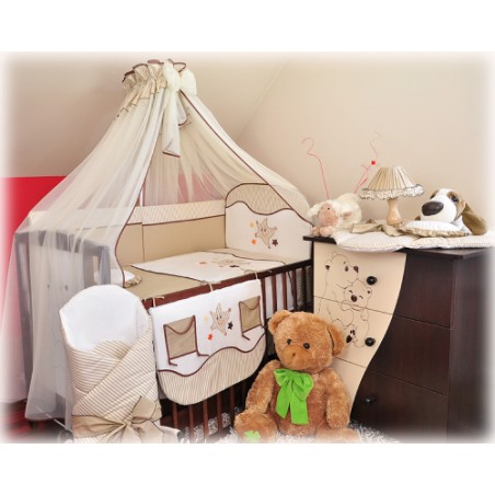 10 el.Pościel do łóżeczka 120x90 z moskitierą "PASKI" (gwiazdka)