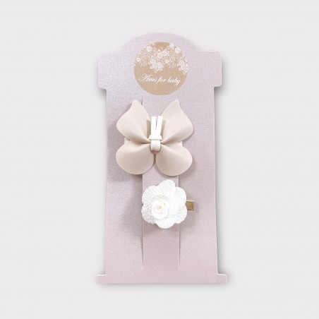 ZESTAW 2 SPINEK BUTTERFLY - BEŻOWY MOTYL + ŚMIETANKOWY KWIATUSZEK