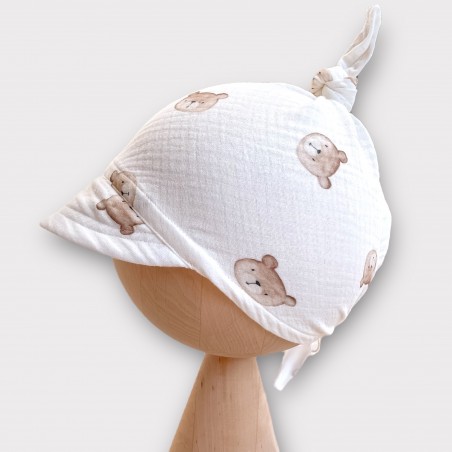 MUŚLINOWA CHUSTKA Z DASZKIEM LITTLE TEDDY