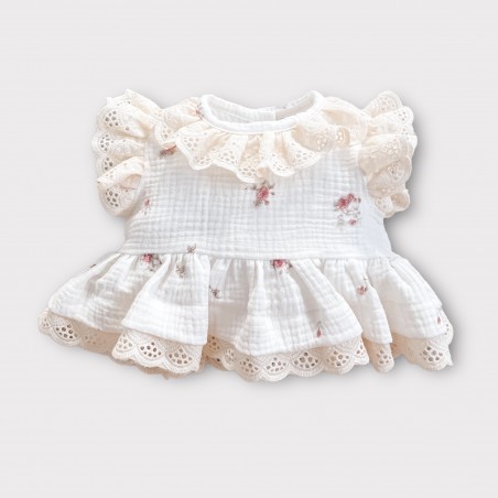 MUŚLINOWY TOP Z HAFTOWANYMI FALBANKAMI ETERNELLE FLEUR