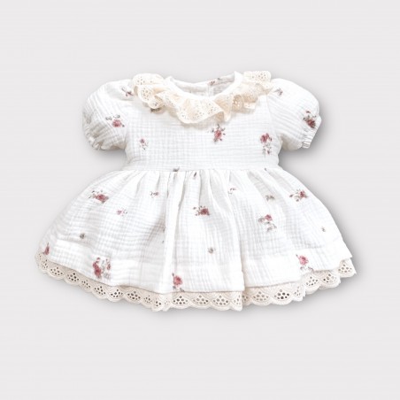 MUŚLINOWA SUKIENKA Z BUFKĄ I HAFTOWANYM KOŁNIERZYKIEM ETERNELLE FLEUR