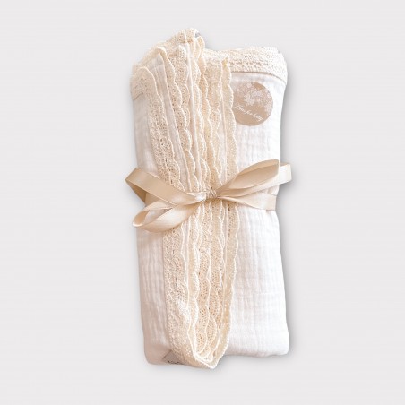 KOCYK MUŚLINOWY 100X75 Z KORONKĄ Latte