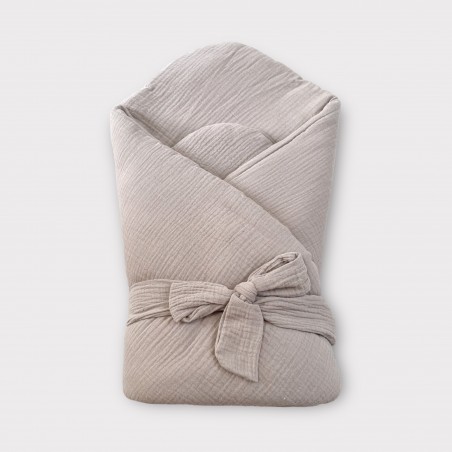 4W1 ROŻEK, OTULACZ, KOŁDERKA,MATA Z WYPEŁNIENIEM MUŚLIN CIEMNY KARMELOWY BRĄZ