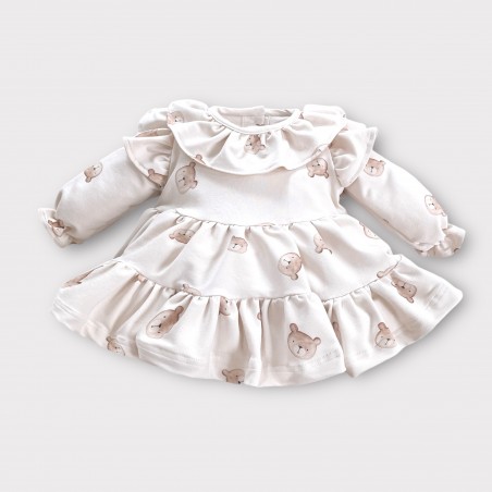 SUKIENKA JESIENNO-ZIMOWA Z FALBANKAMI LITTLE TEDDY BEŻOWA